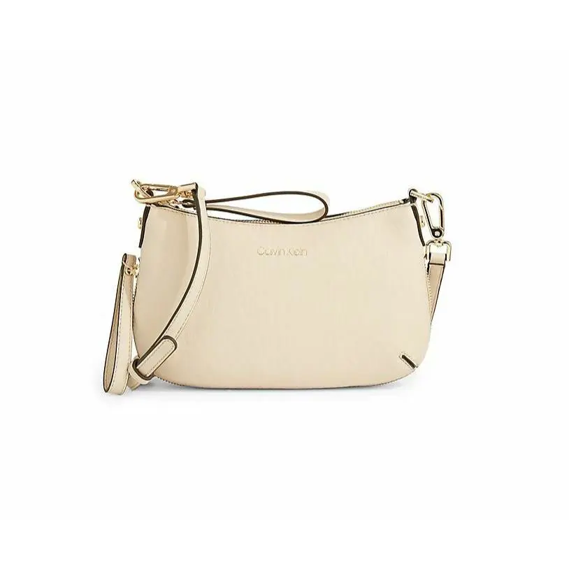 Calvin Klein Elaine Sand Leather Crossbody Shoulder Wristlet Expandable Zip - Exterior: Sand / Beige