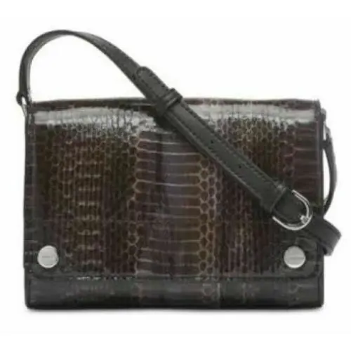 Calvin Klein Crossbody Brown Python Shoulder-bag Susan Flap Embossed Leather - Lining: Black, Exterior: Dark Taupe, Hardware: Silver