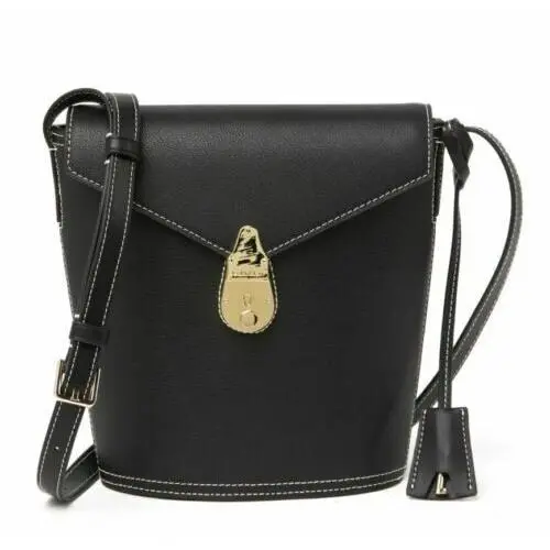 Calvin Klein Lock Leather Mini Bucket Bag Black Snake Embossed