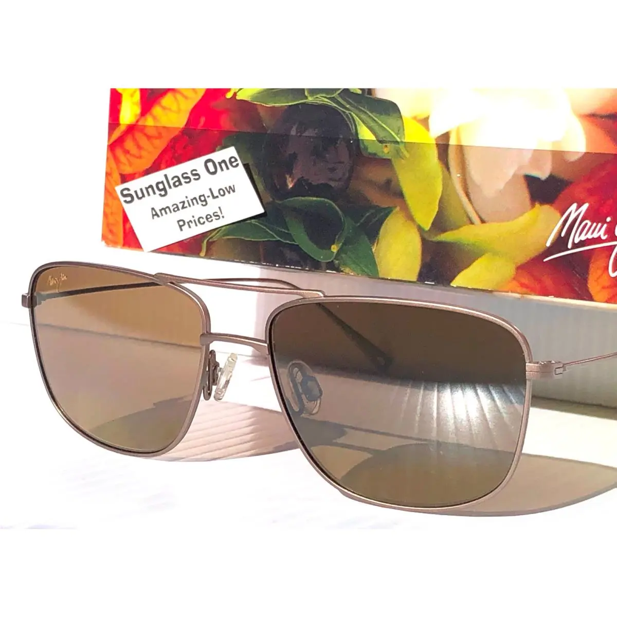 Maui Jim Mikioi Satin Sepia Polarized Hcl Bronze Glass Lens Sunglass H887-01 - Frame: Brown, Lens: Brown