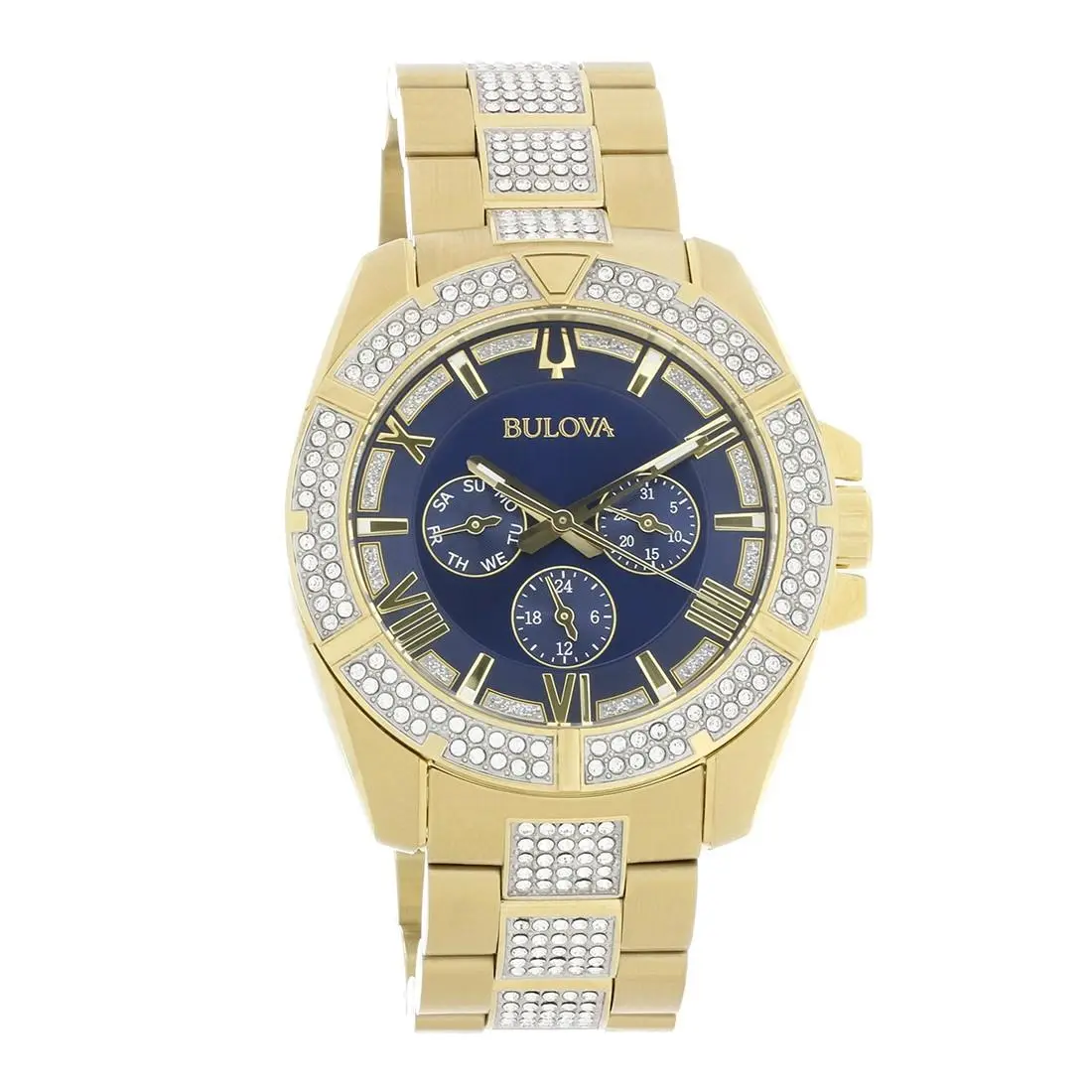 Bulova Octava Multifunction Men`s Gold Tone Crystal Quartz Watch - 98C128