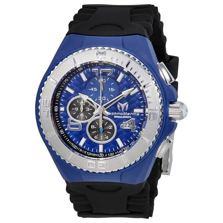Technomarine Cruise Jellyfish Men`s 46mm Blue Weave Dial Chrono Watch TM-115114 - Dial: Blue, Band: Black, Bezel: Silver