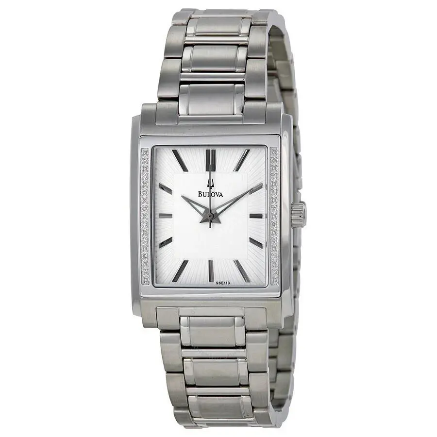 Bulova Men`s Watch Stainless Steel Rectangle Shape White Dial 96E113