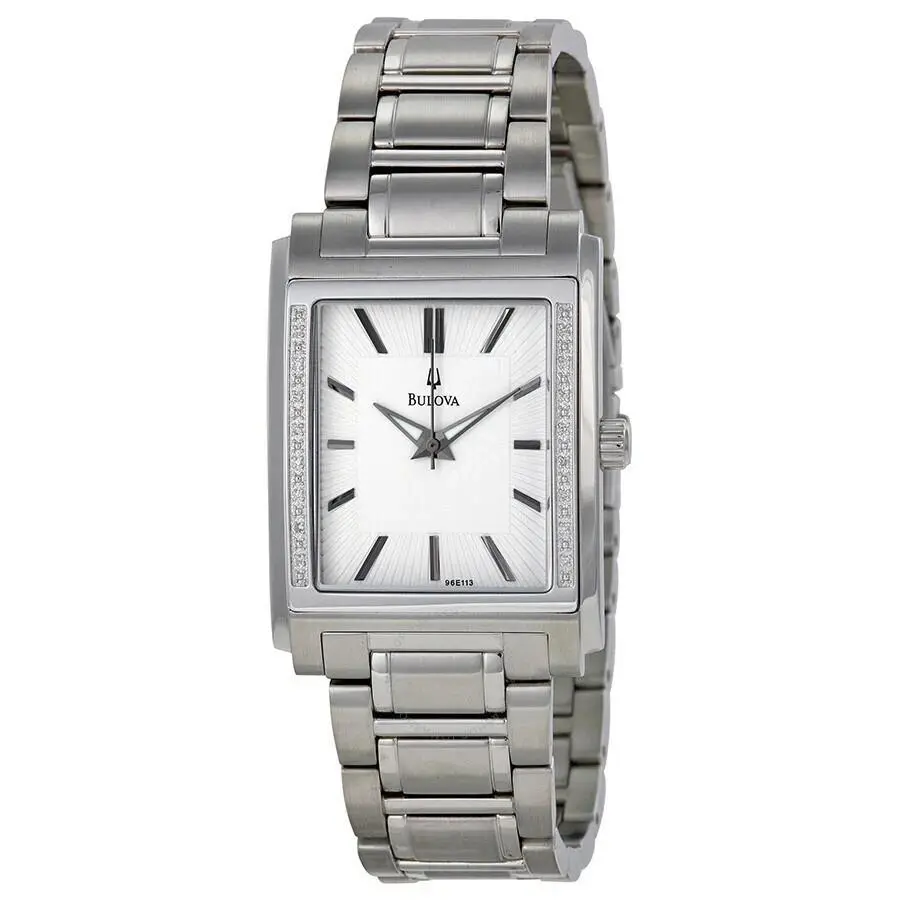 Men`s Watch Stainless Steel Rectangle Shape White Dial 96E113 by Bulova
