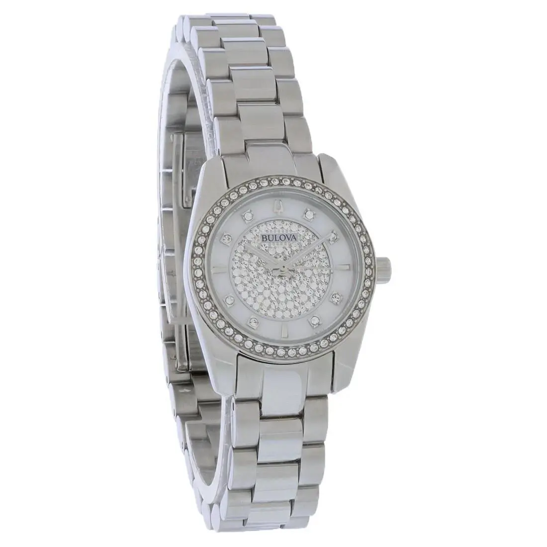 Bulova Crystal Stainless Steel Women`s Watch Mother of Pearl Dial 96X165