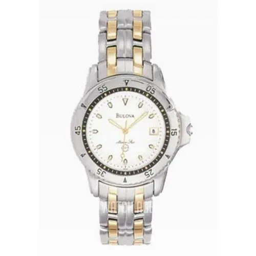 Bulova Marine Star Men`s Watch Stainless Steel Two Tone White Dial 98G48