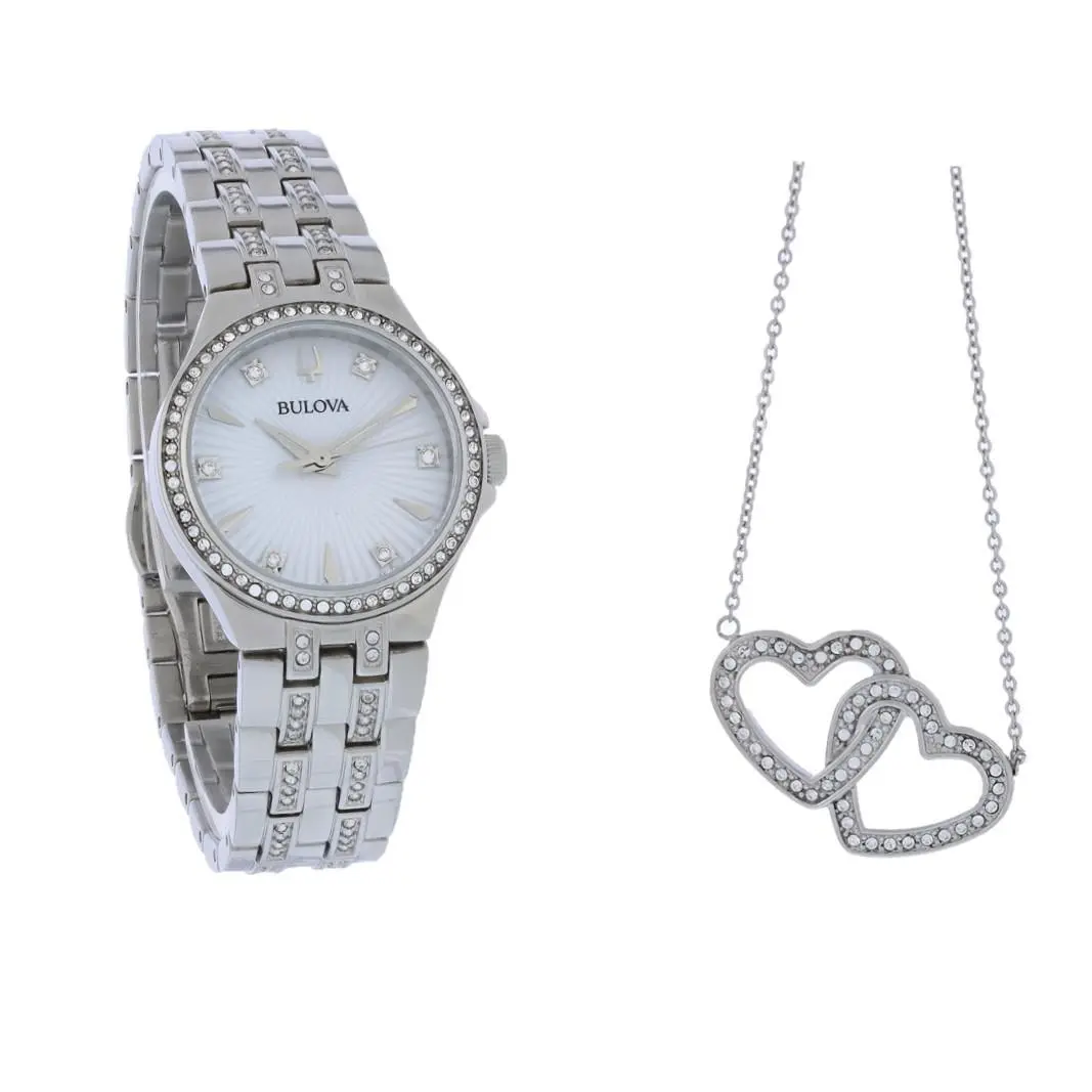 Bulova Crystal Women`s Mop Dial Stainless Steel Quartz Watch 96X161