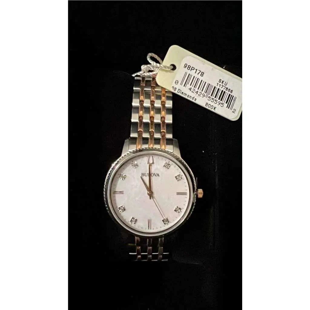 Bulova 98P178 Diamond Mother-of-pearl Dial Women`s Two-tone Classic Watch