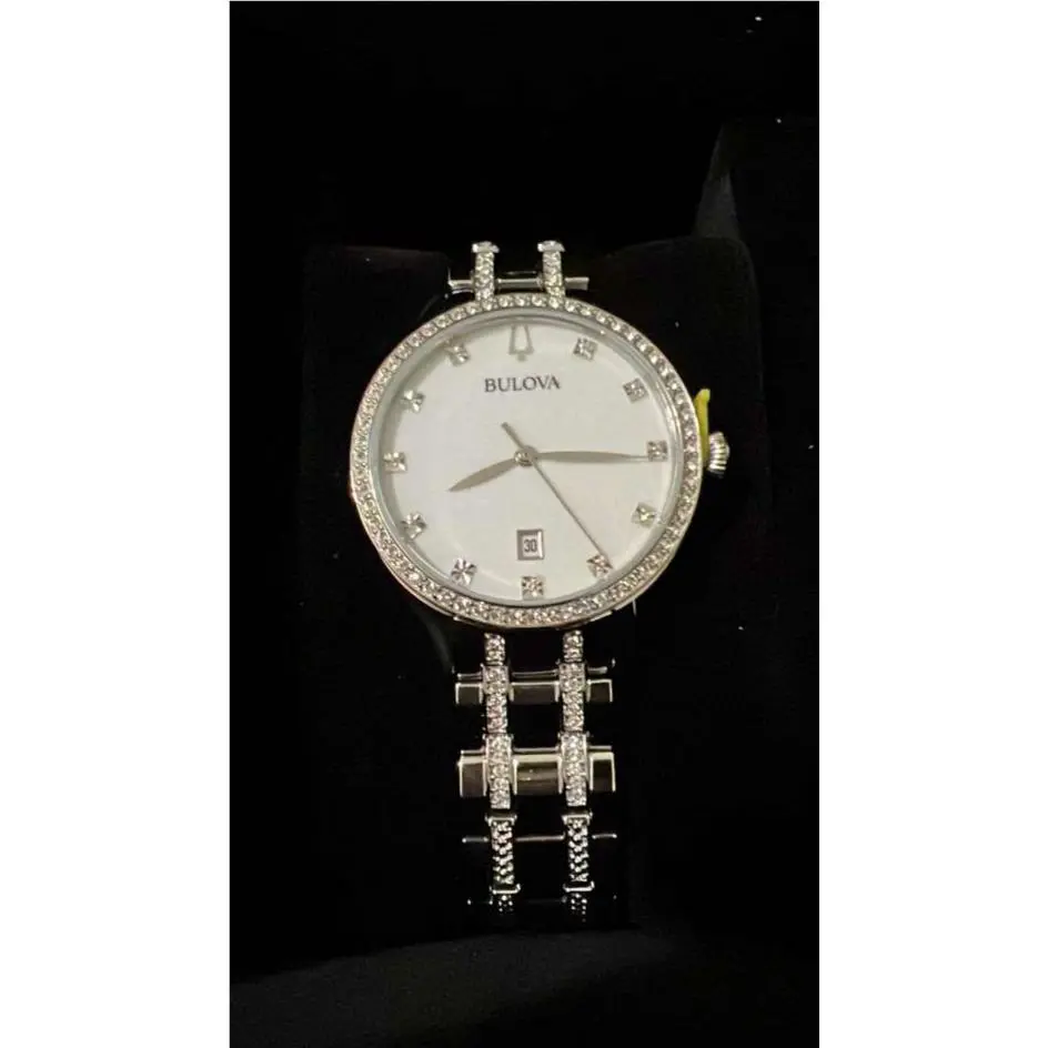 Bulova 96M144 Women`s Mother Of Pearl Dial Crystal Accented Silver Tone Watch