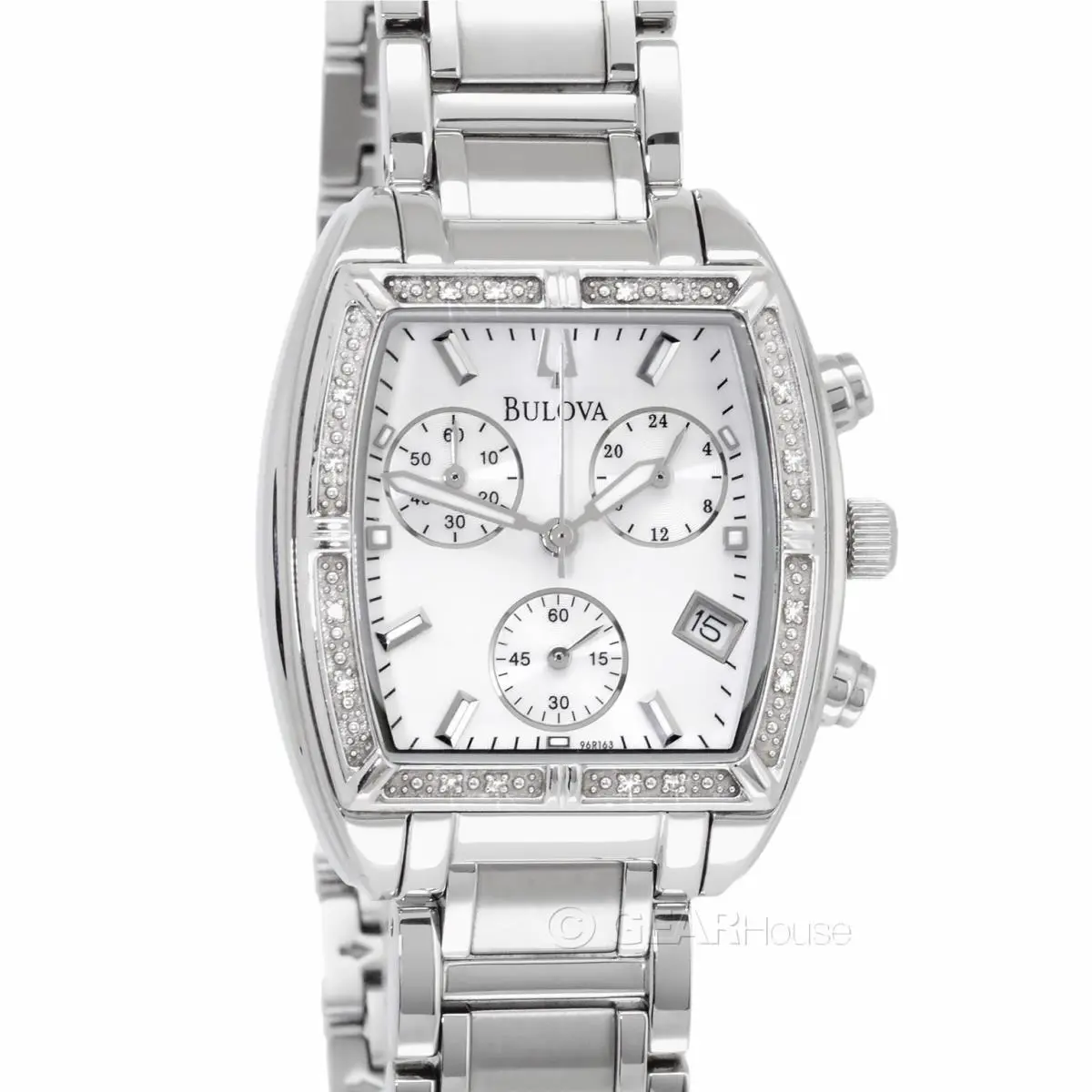 Bulova Womens 16 Diamonds Watch Chronograph Dial Silver Stainless Steel Band
