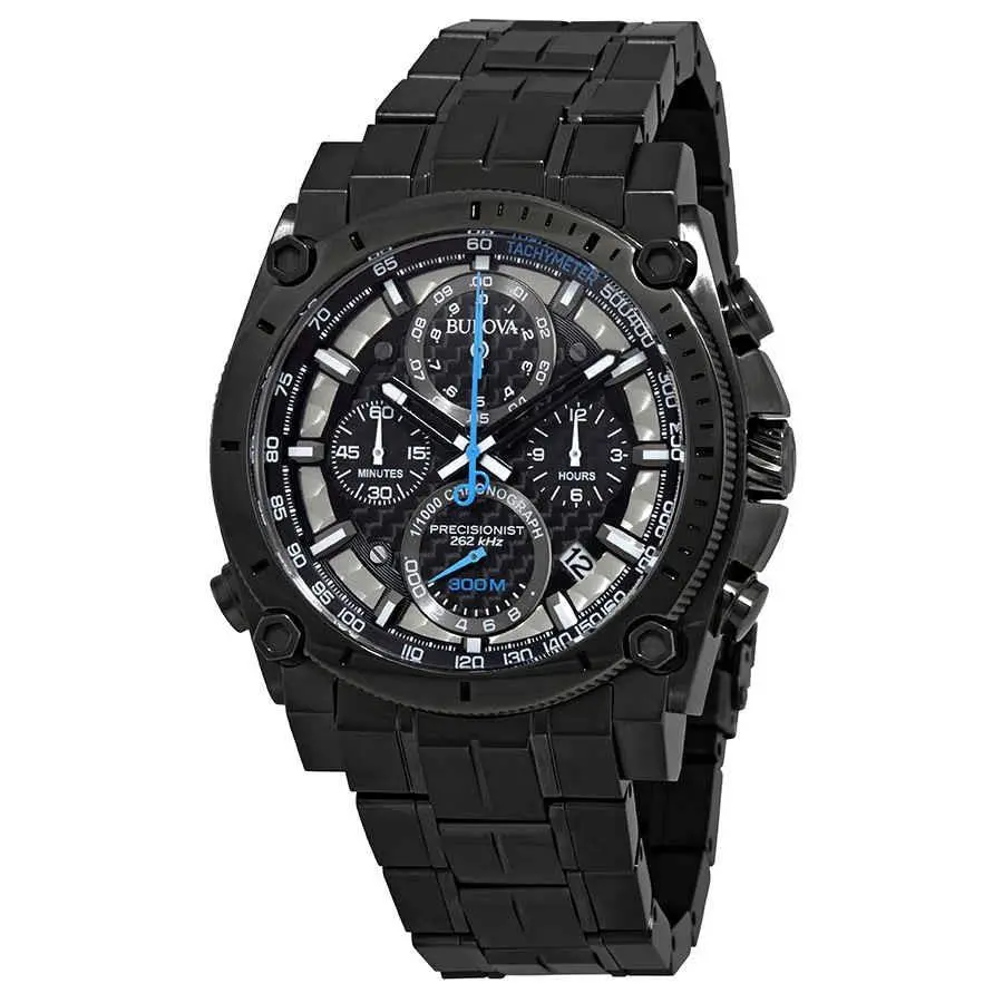 Bulova Precisionist Chronograph Carbon Fiber Dial Men`s Watch 98B229 - Dial: Black, Band: Gray, Bezel: Black