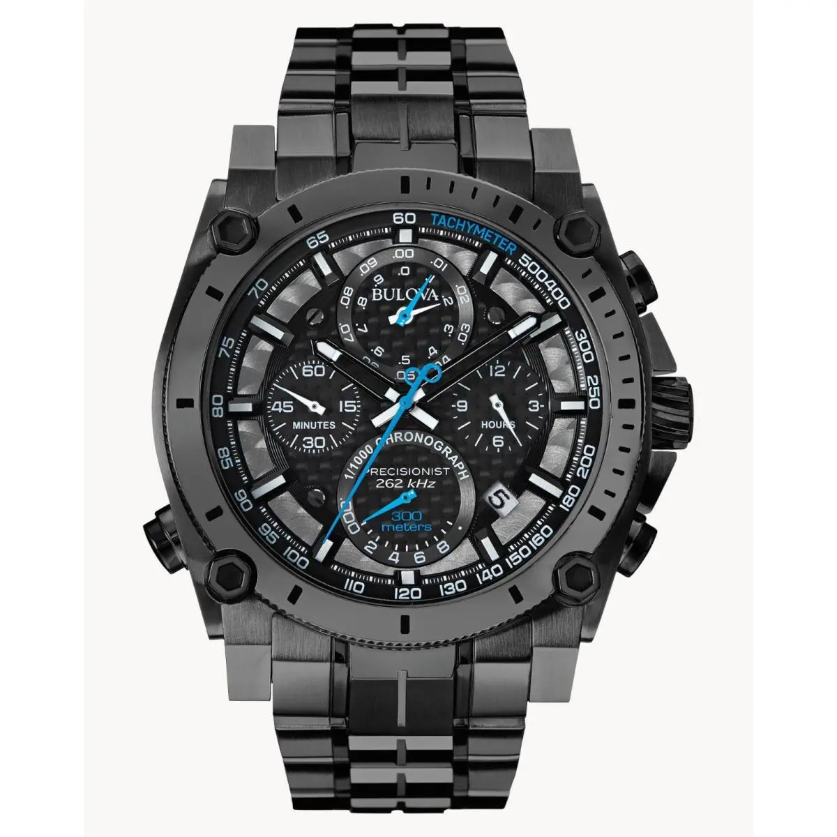 Bulova Men`s Precisionist Chronograph Carbon Fiber Dial Watch - 98B229 - Dial: Black, Carbon Fiber, Band: Gunmetal ion-plated, Bezel: Black