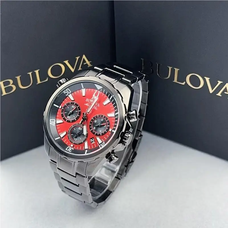Bulova 98B350 Marine Star Red Dial Men`s Chronograph Quartz Watch 43mm