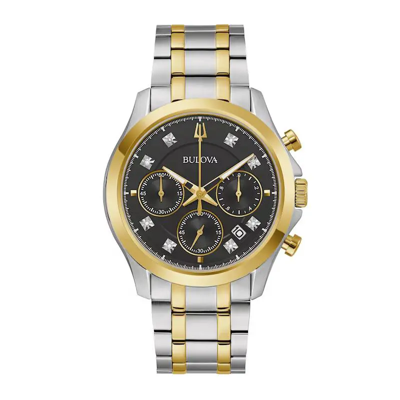 Bulova Chronograph Men Watch Stainless Two Tone Dial Black 98D178