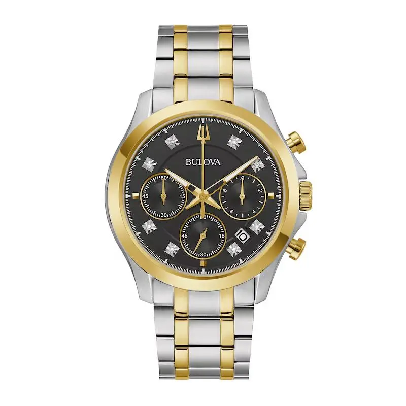 Bulova Chronograph Men Watch Stainless Two Tone Dial Black 98D178