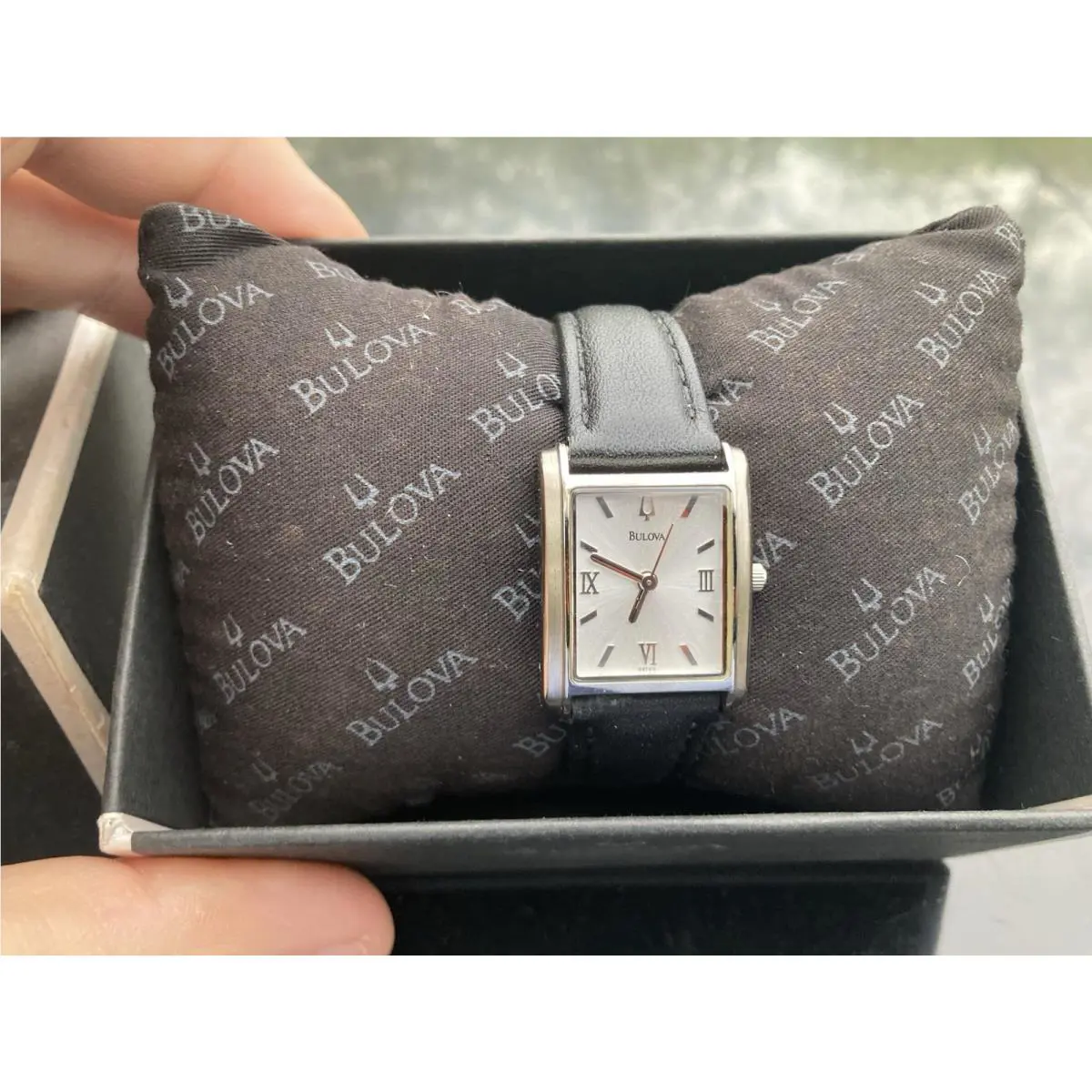 Bulova Stainless Steel Black Leather Band Ladies Watch W/papers