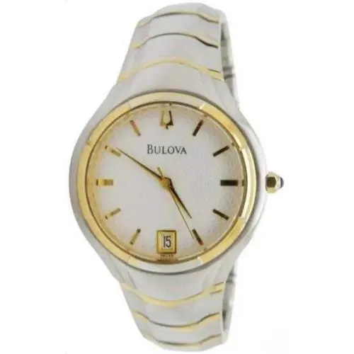 Bulova Men`s Watch Stainless Steel Round Two Tone White Dial Date Analog 98G99