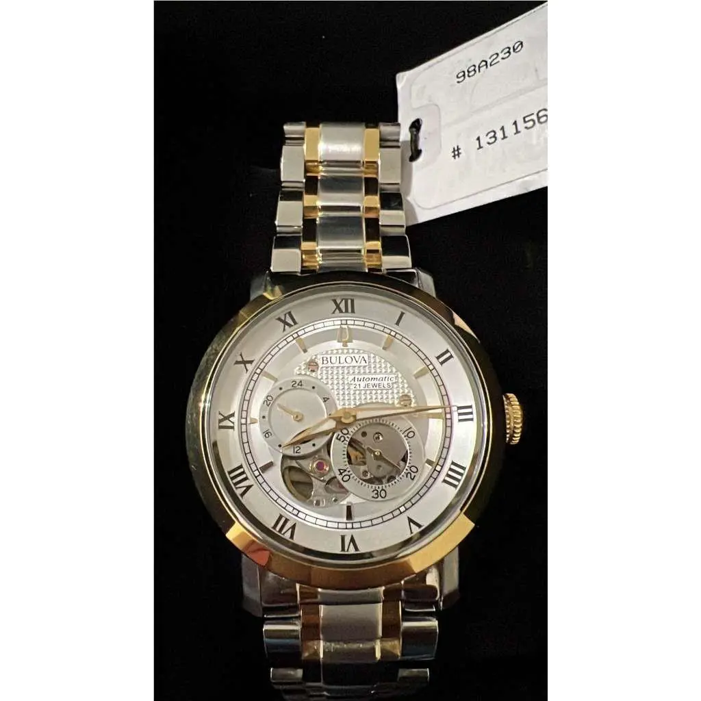 Bulova Men 98A230 Dress Chronograph 21 Jewels Two Tone Automatic 42 Watch 7 1/4
