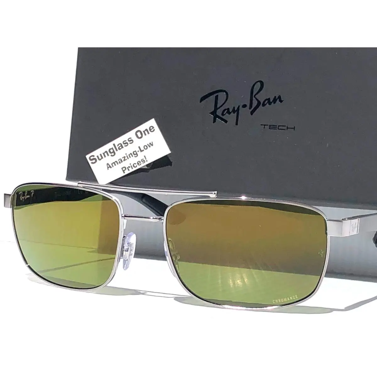 Ray Ban Gunmetal Polarized Green Gold Mirror Lens Sunglass RB 3737CH 04/60