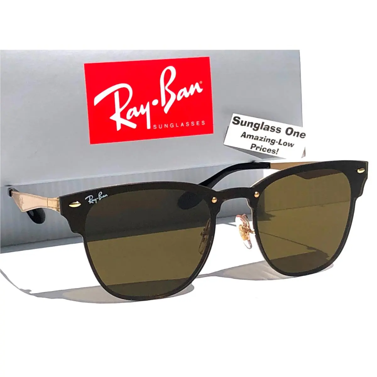 Ray Ban Shiny Gold Metal w Bronze Lens Shield Sunglass RB 3576N 043/73