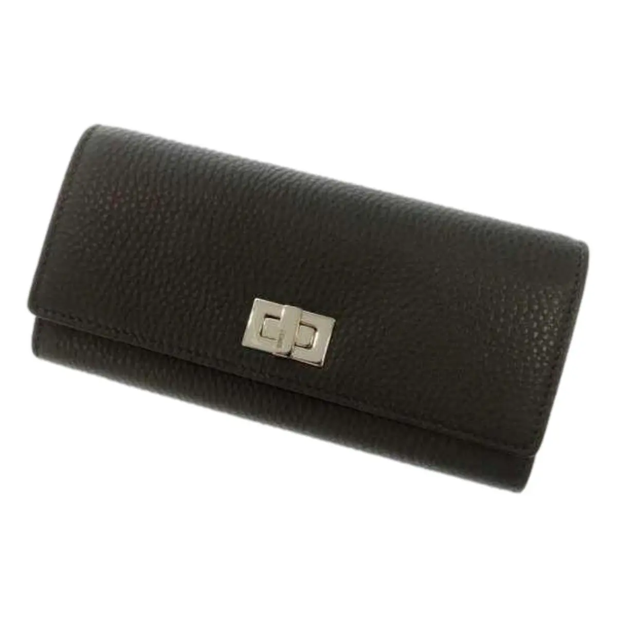 Fendi Peekaboo Turn Lock Black Leather Continental Wallet Gold