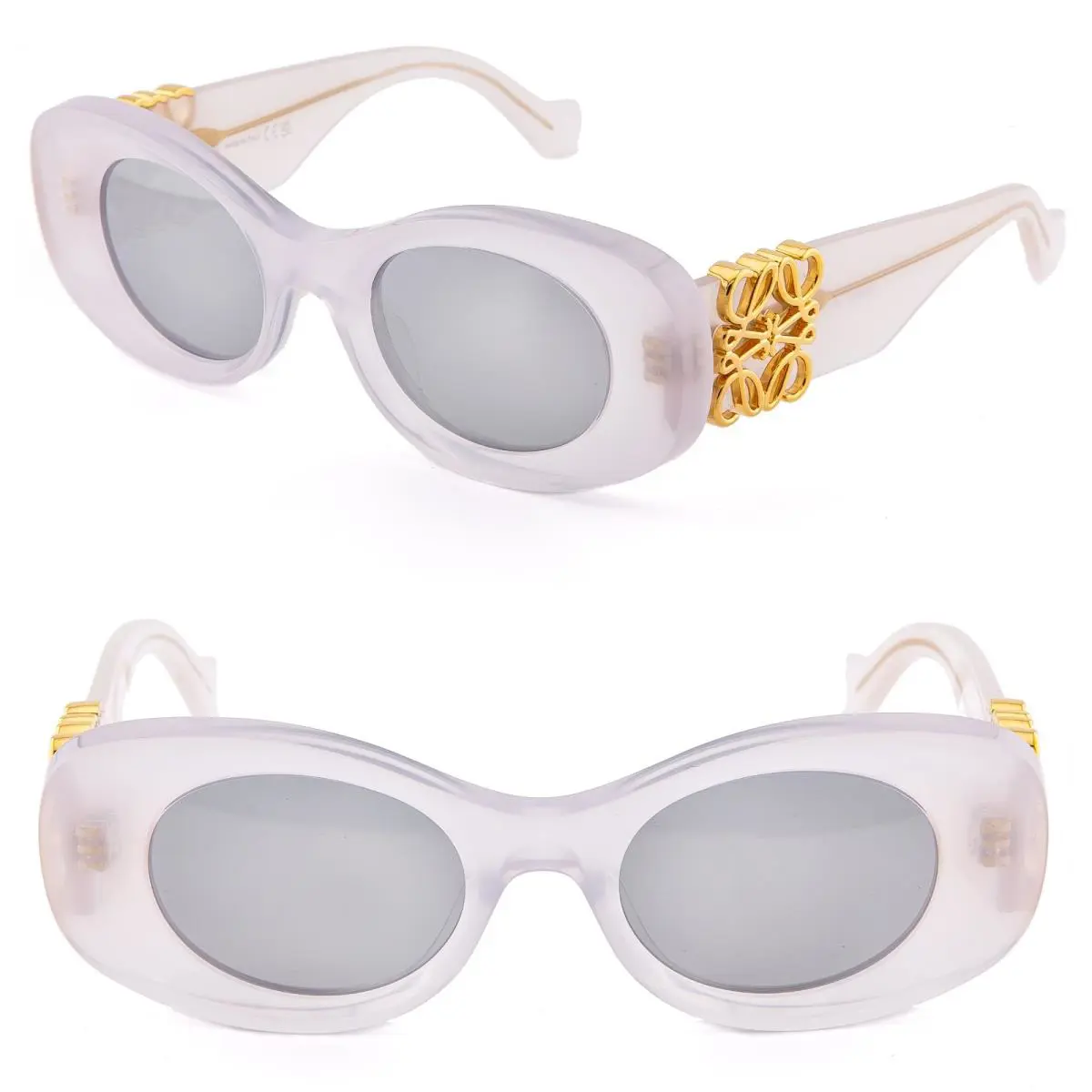 Loewe Beveled Oval Maxi Anagram LW40175U Gray Mirror Bold Unisex 40175 Sunglass