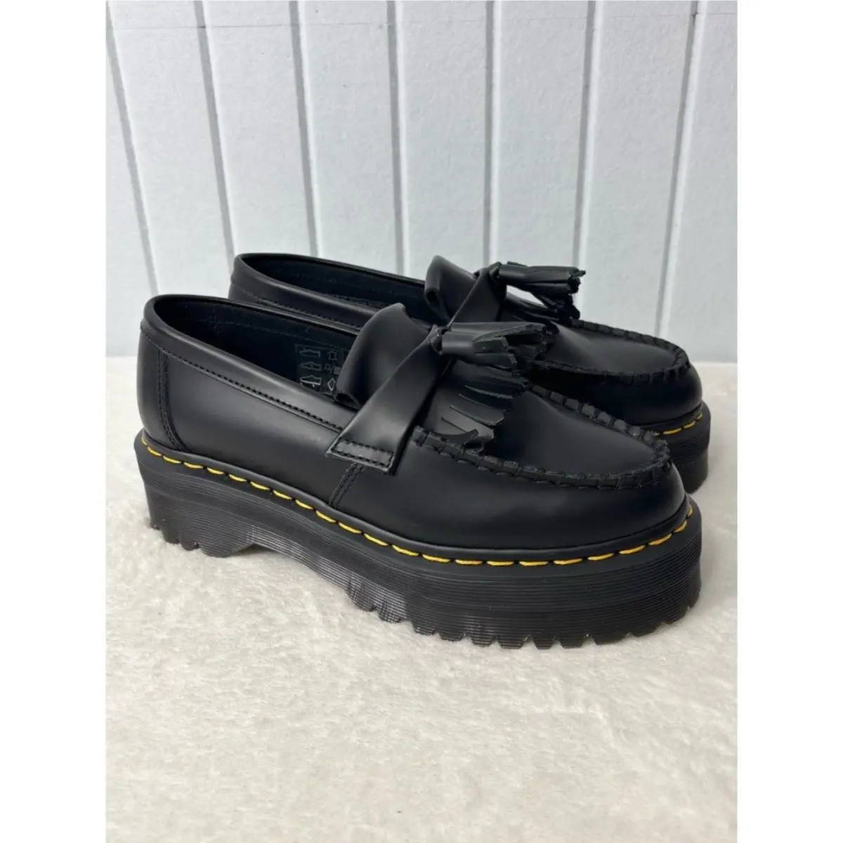 Dr. Martens Adrian Quad Black Leather YS Platform Loafers Size 7