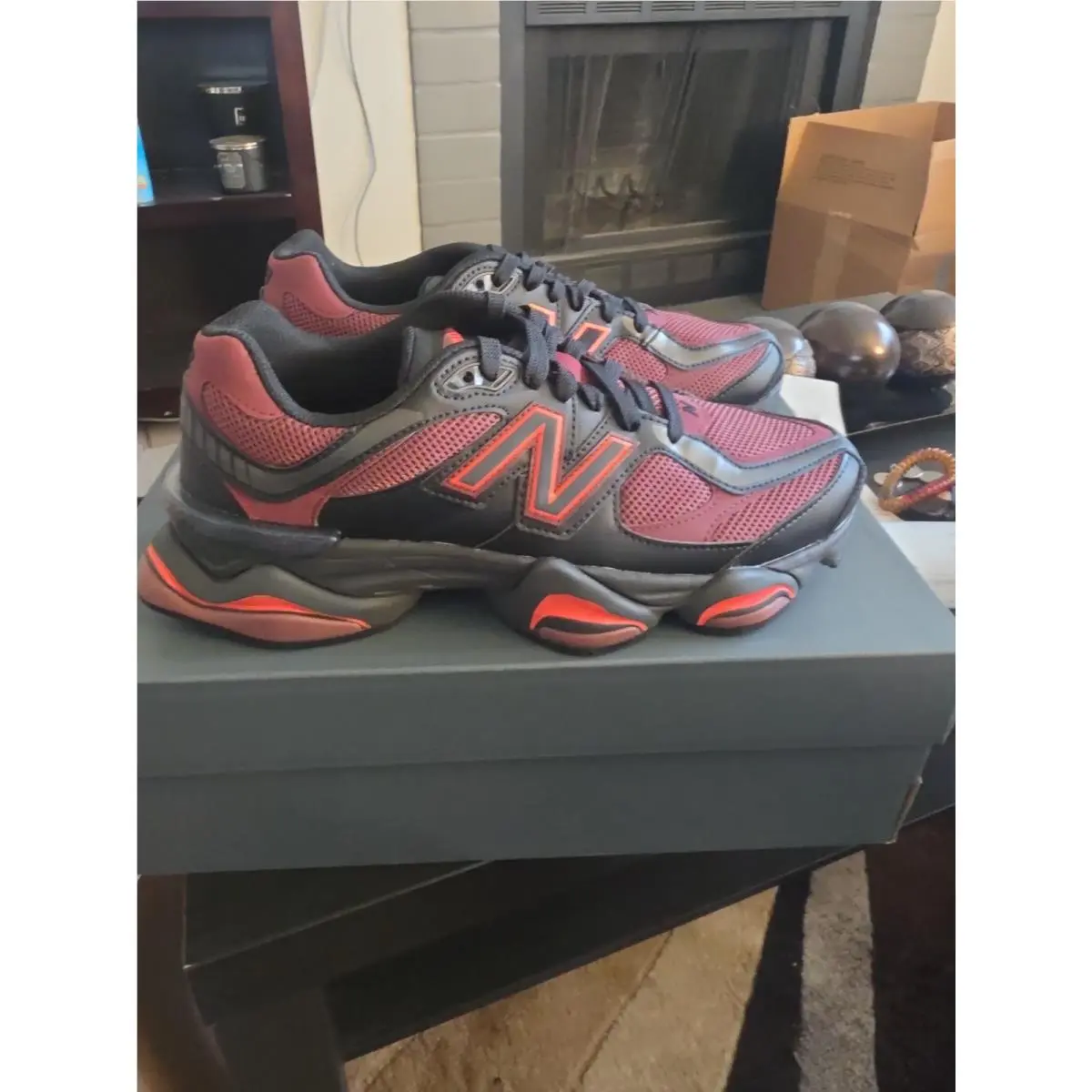 New Balance 9060 Athletic Shoes Abzorb Midsole U9060BLA Black Red Mens Size 11