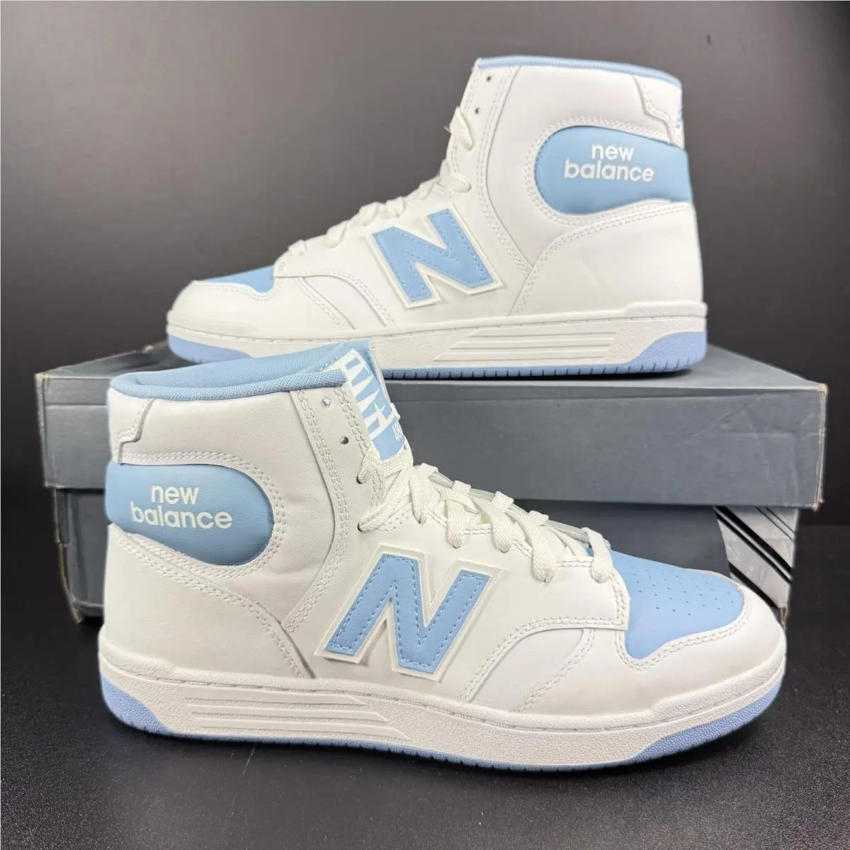New Balance 480 Hi High Top Basketball Shoe Men`s Size 10 White Light Blue Unc