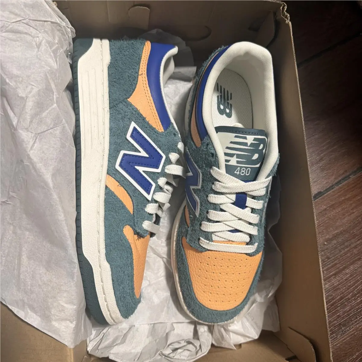 New Balance 480 Green Orange Low Top Men`s Athletic Sneakers Sz 6.5 Men . W 8