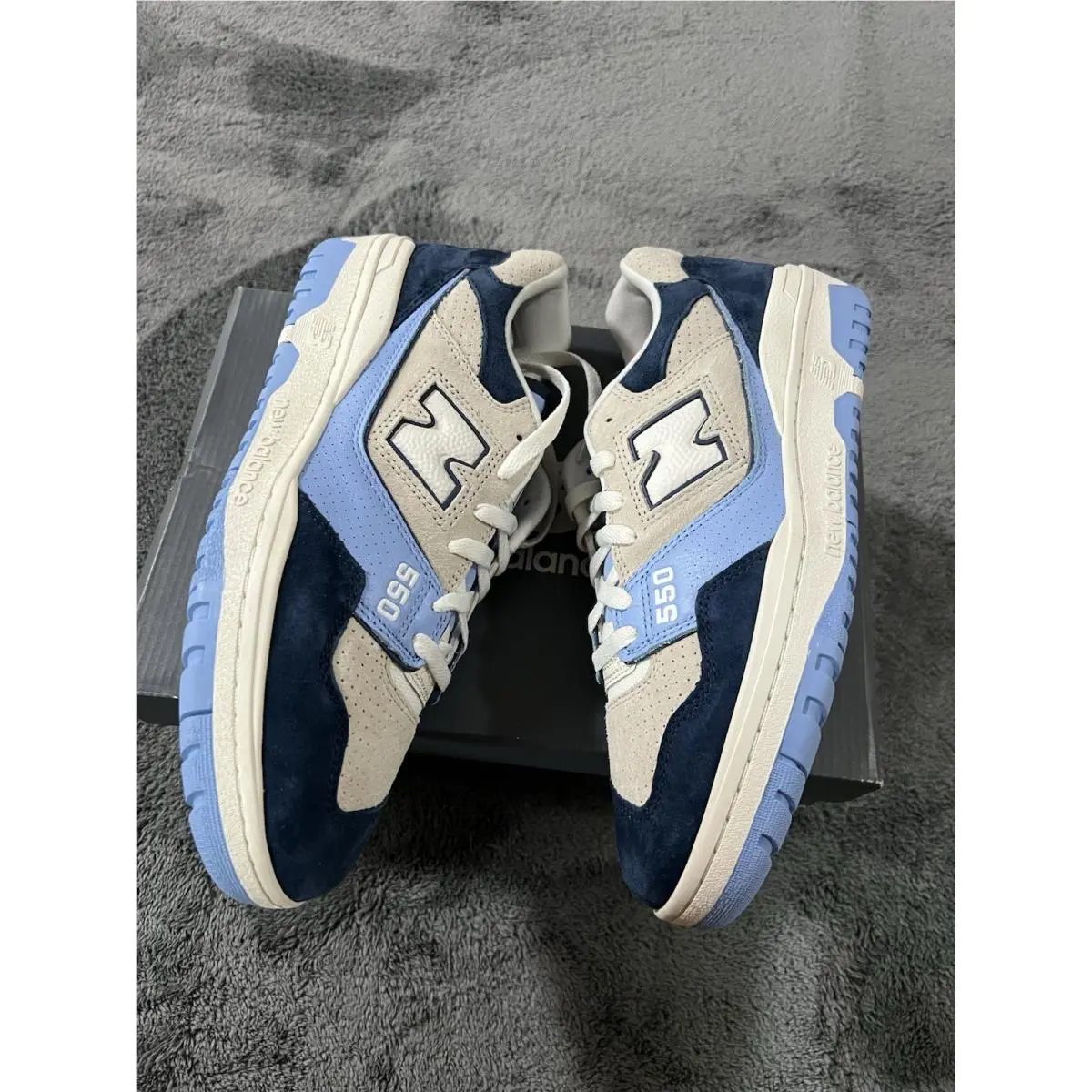 New Balance 550 Navy Electric Sky Casual Mens Sneakers BB550FLA Sz 9.5 New