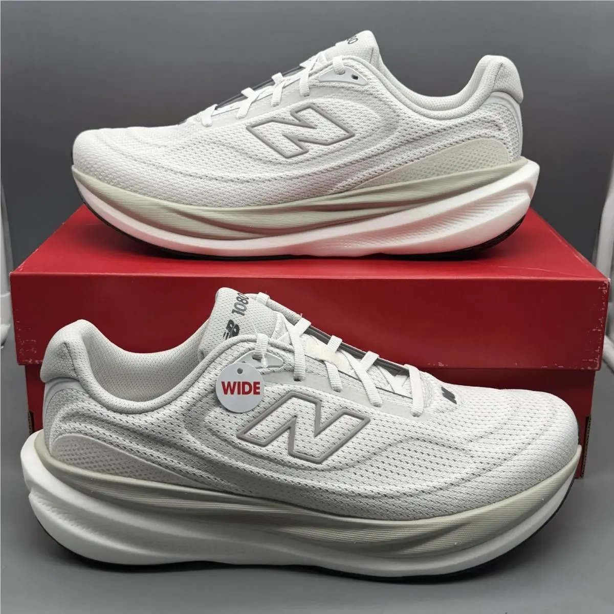 New Balance 1080 v15 Mens 10 2E Wide Running Training Gym Shoes White Grey