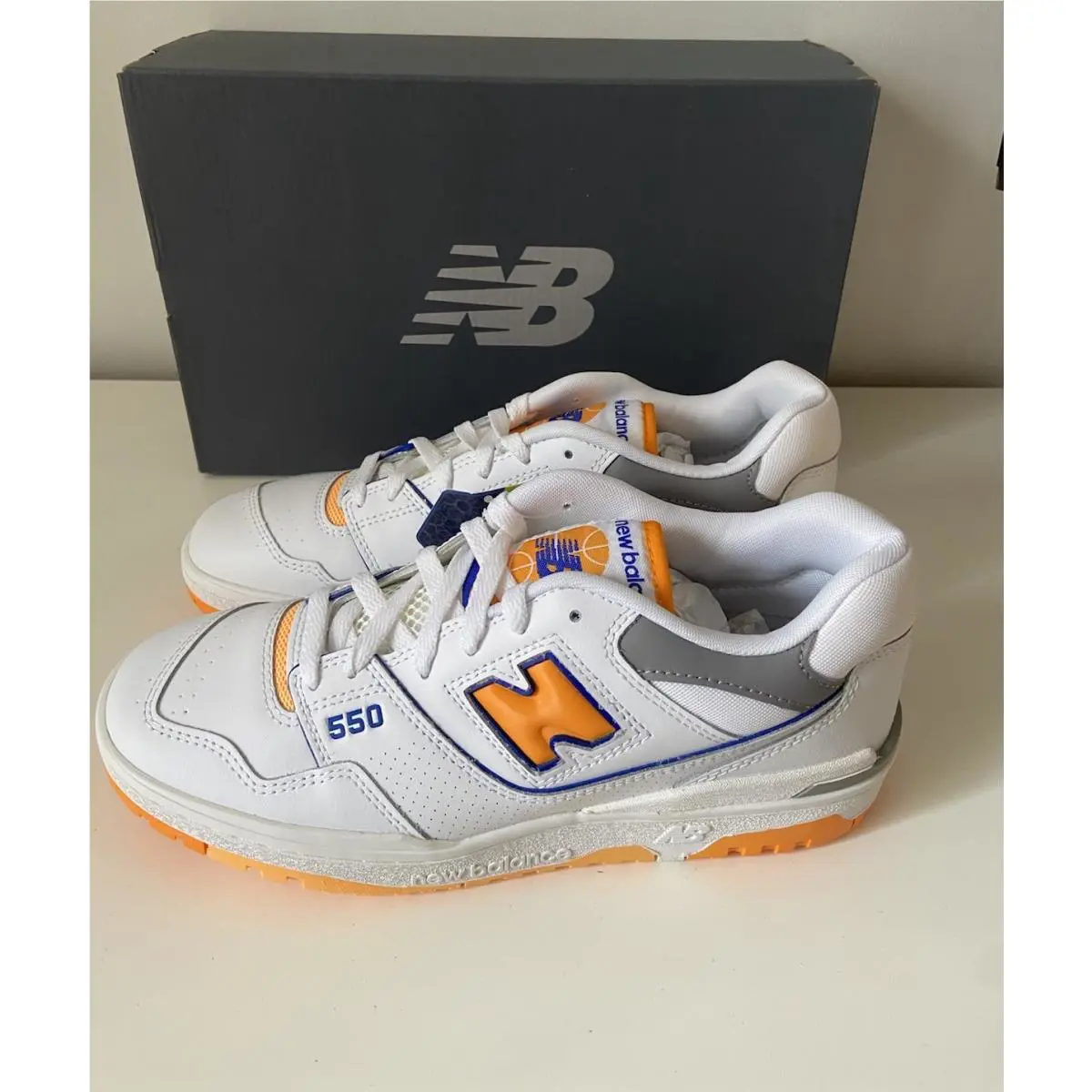 Men`s Size 9 New Balance `lakers` White/vibrant Orange Sneakers/shoes BB550WTO