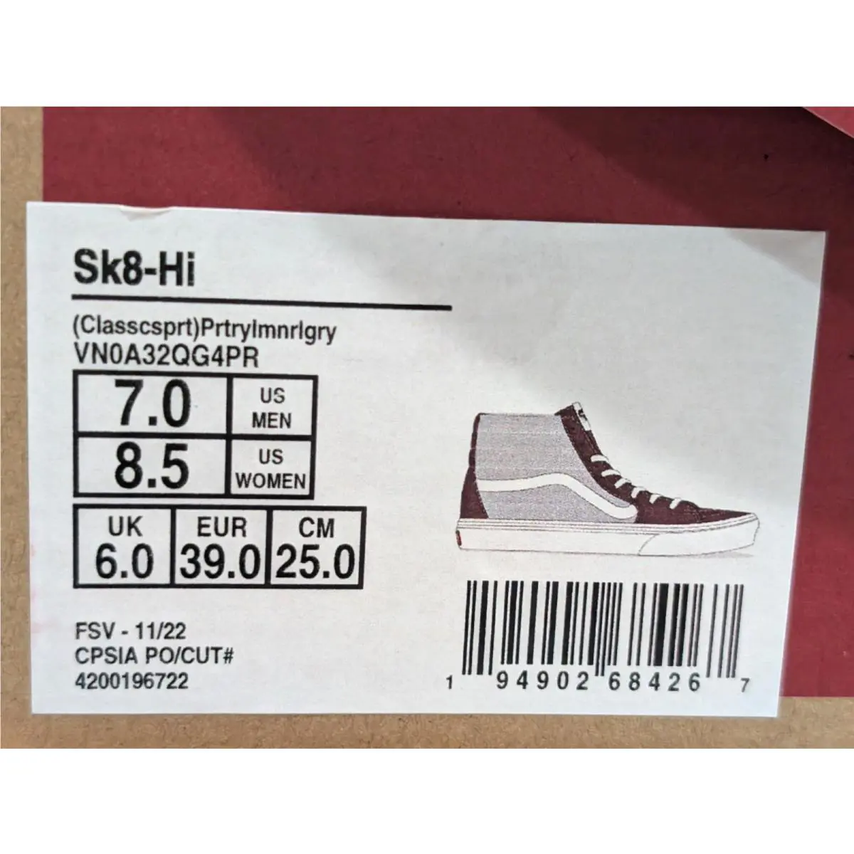 Vans shoes - Vans Sk8-Hi - VN0A32QG4PR - Burgundy/Grey 7