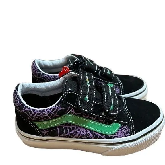 Vans Glow in The Dark Spider Web Sneakers Shoes Sz 1 Youth Kids