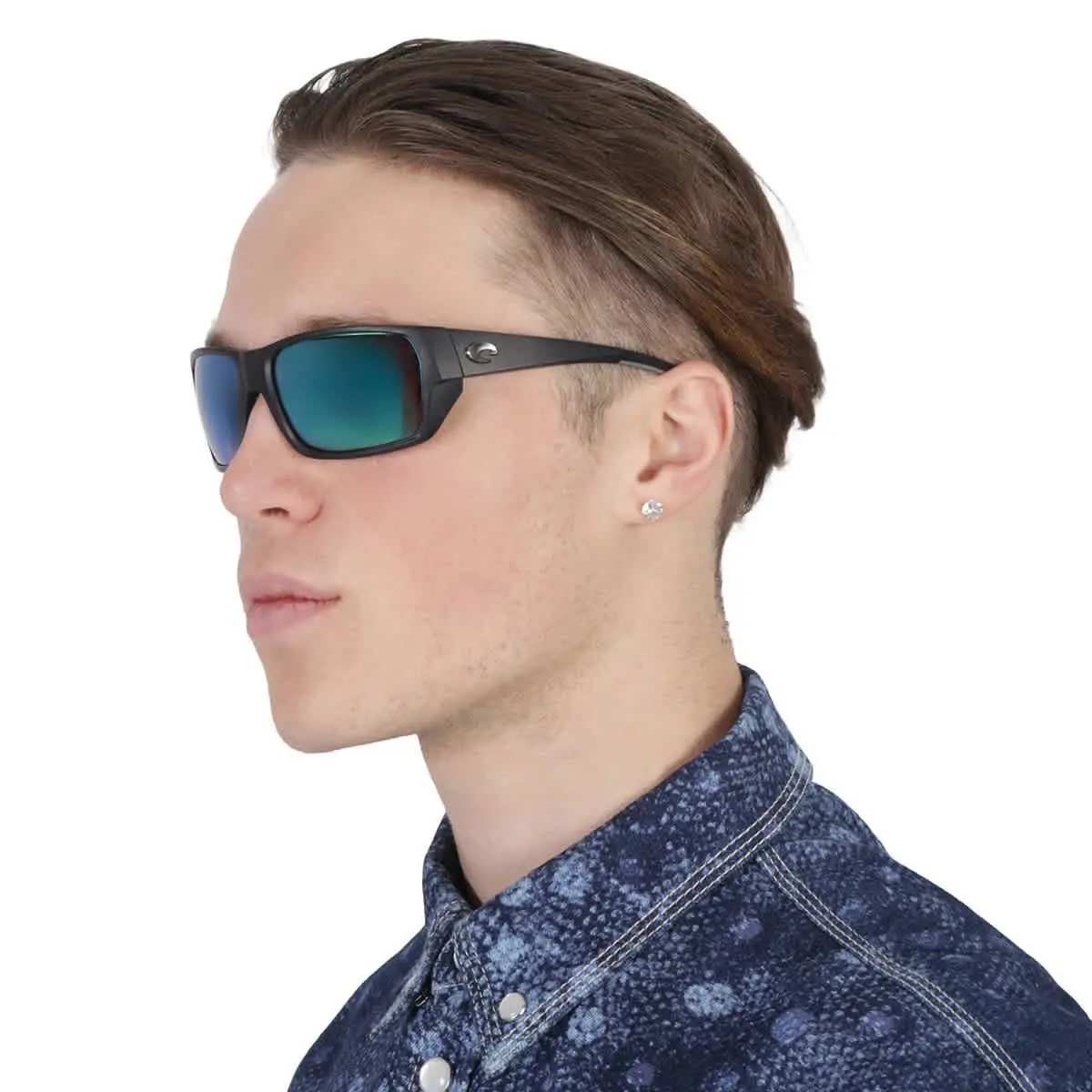 Costa Del Mar Tailfin Green Mirror Polarized Rectangular Men`s Sunglasses 6S9113 - Black, Frame: Black, Lens: Green