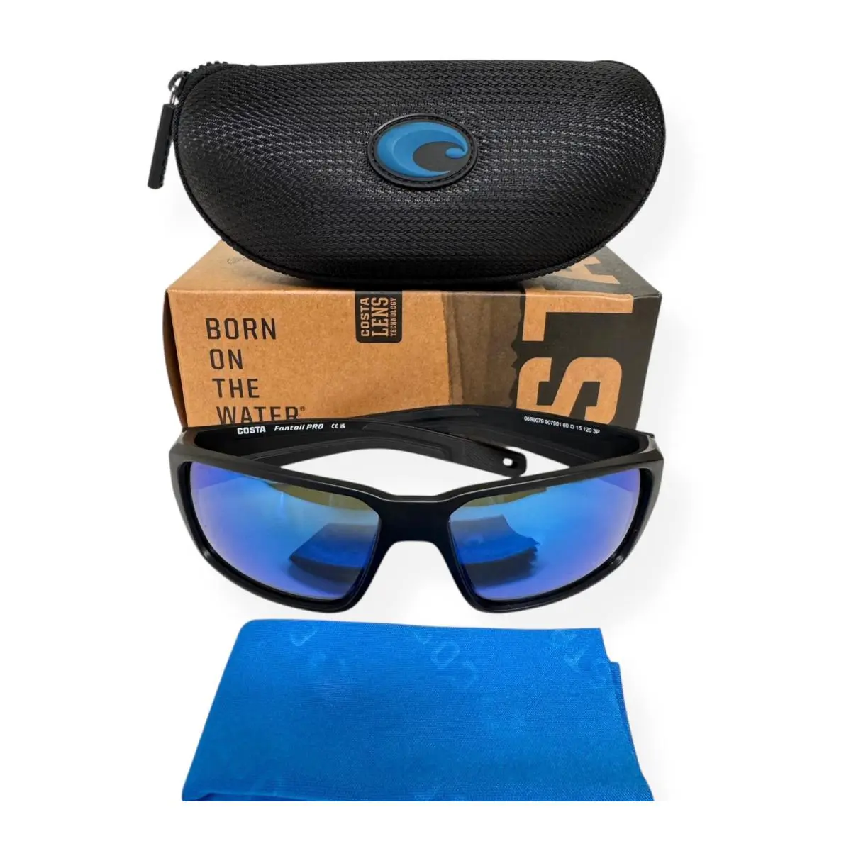 Costa Del Mar Fantail Pro Sunglasses Matte Black Blue Polarized Glass with Case