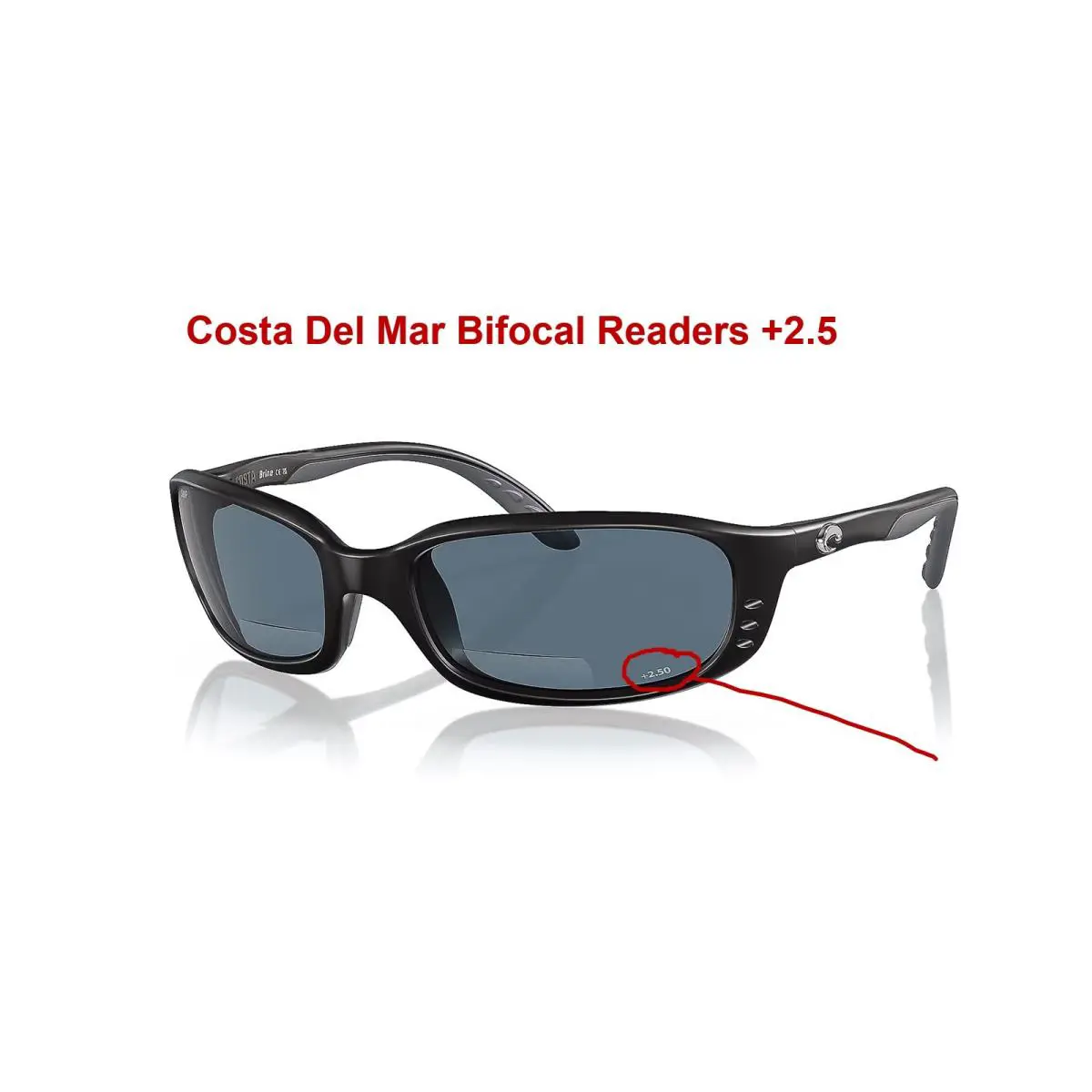 Costa Del Mar Brine Readers Sunglasses Matte Black Gray Plastic +2.50 W/case - Frame: Black, Lens: Gray, Logo: Silver