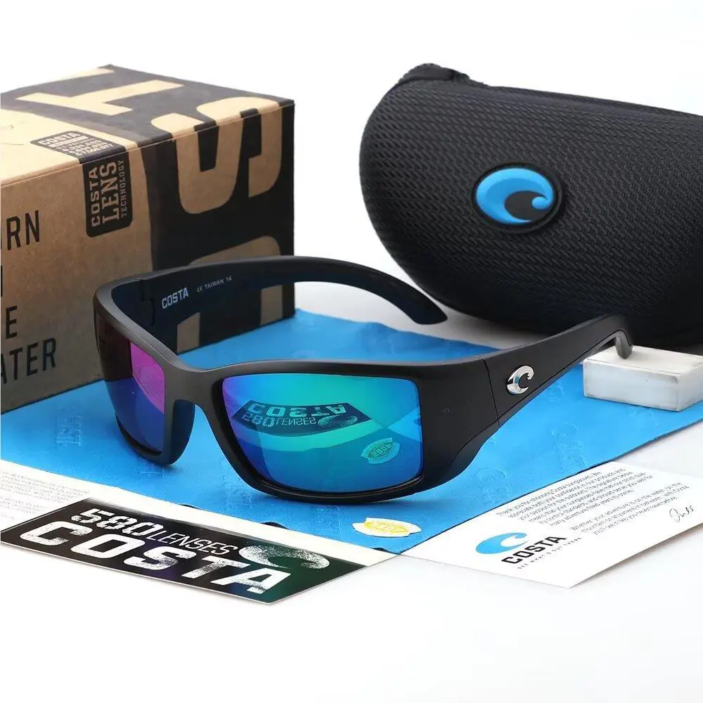 Costa Del Mar Blackfin Matte Black/ Green Lenses 580P Polarized Sunglasses