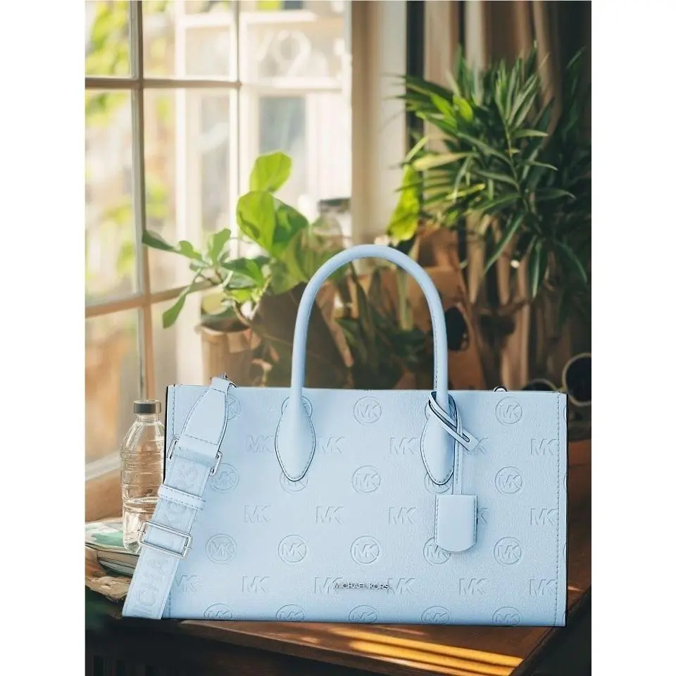 Michael Kors Mirella Medium Handbag Purse Satchel Bag Shoulder Pale Ocean Blue