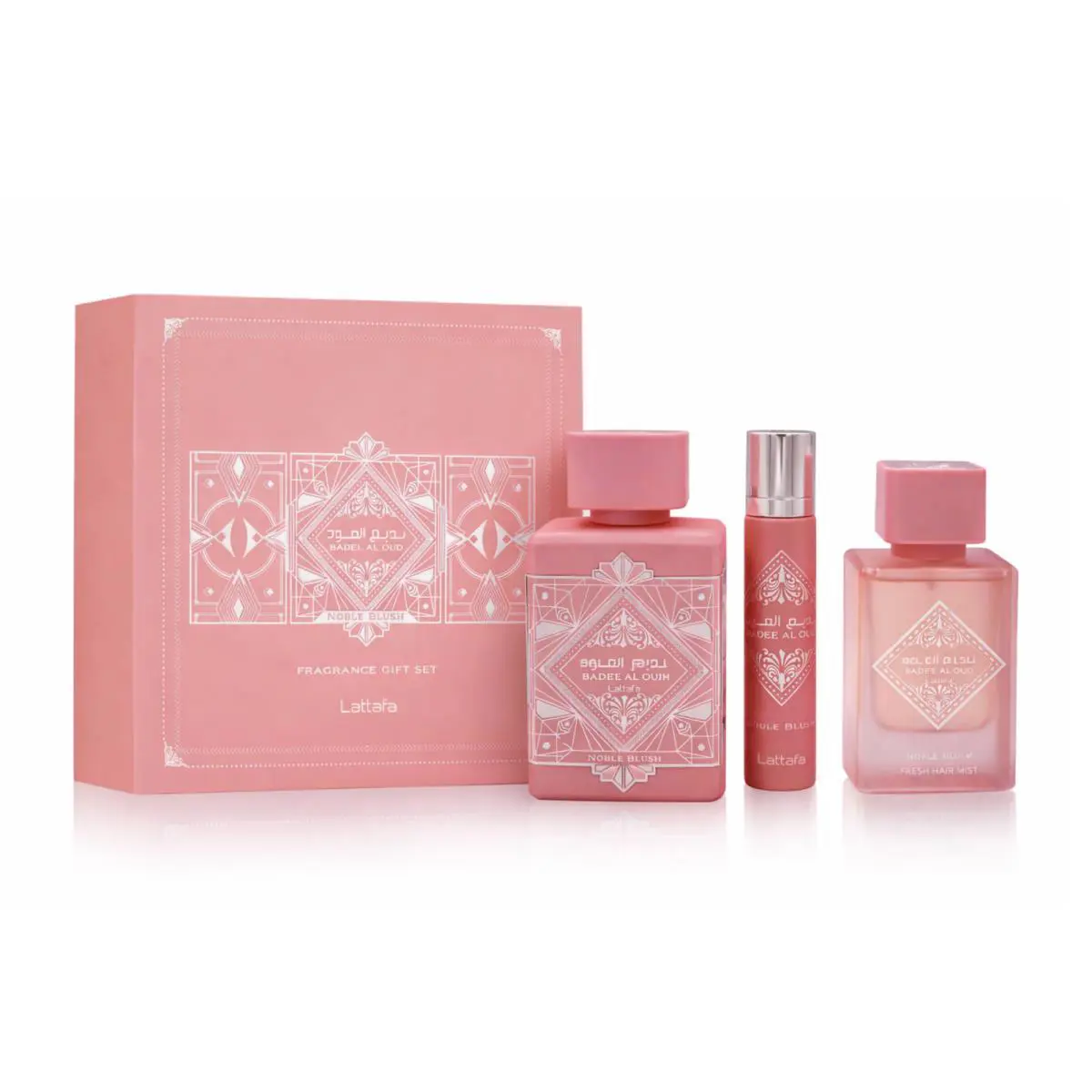 Lattafa Badee AL Oud Noble Blush 3PC Gift Set Edp 3.4FL.OZ 100ML Edp 0.4FL.OZ