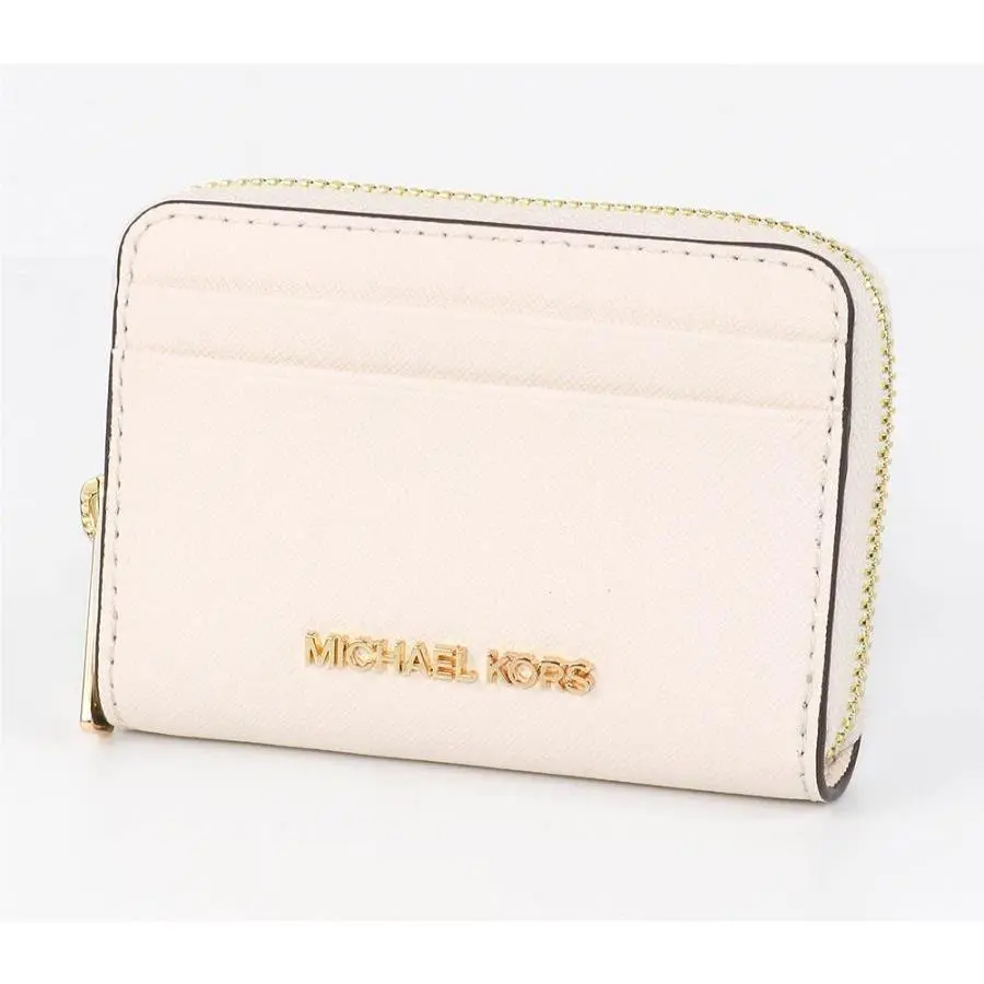 Michael Kors Jet Set Travel Medium Zip Around Card Case Wallet Light Cream