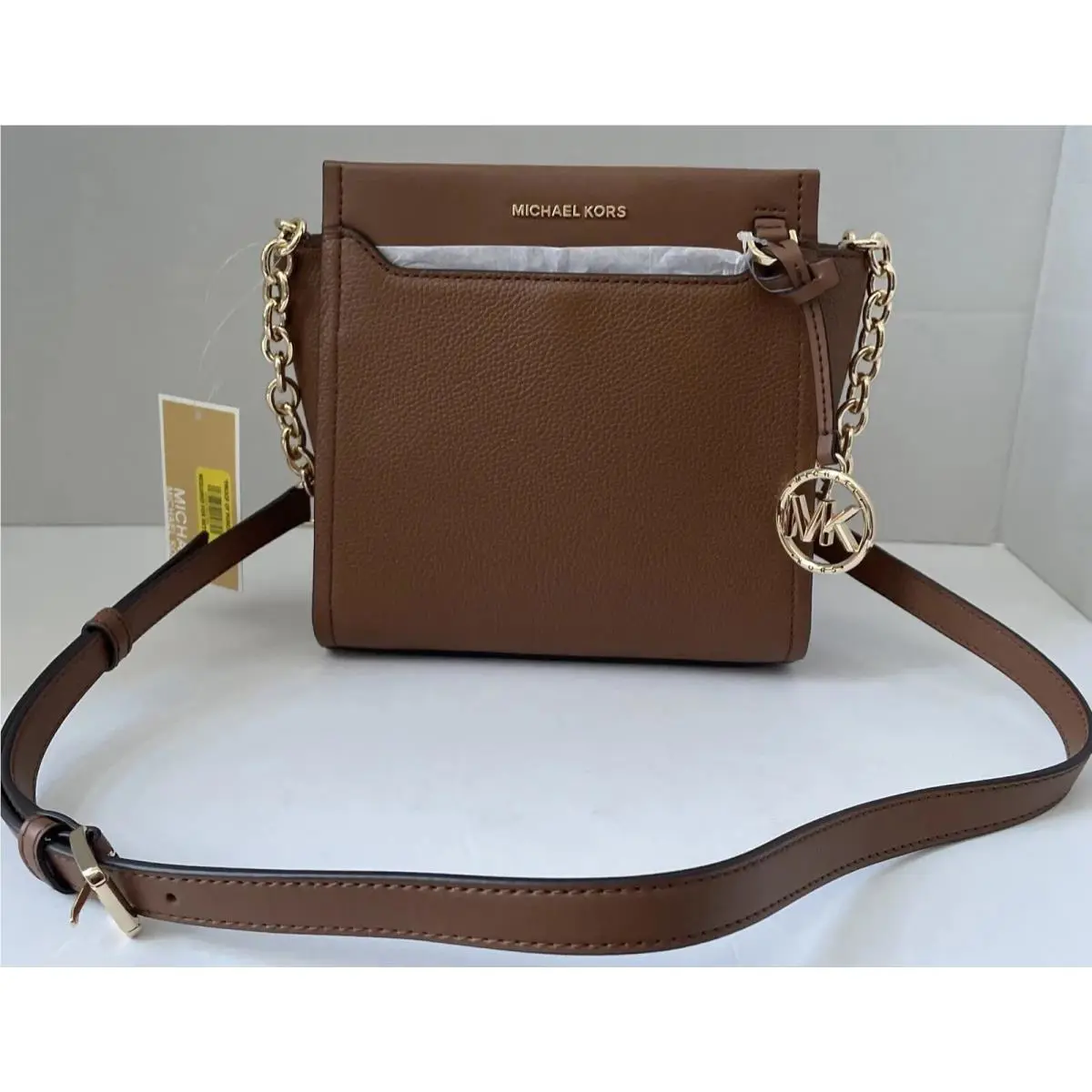 Michael Kors Graham Small North South Leather Messenger Brown /gold