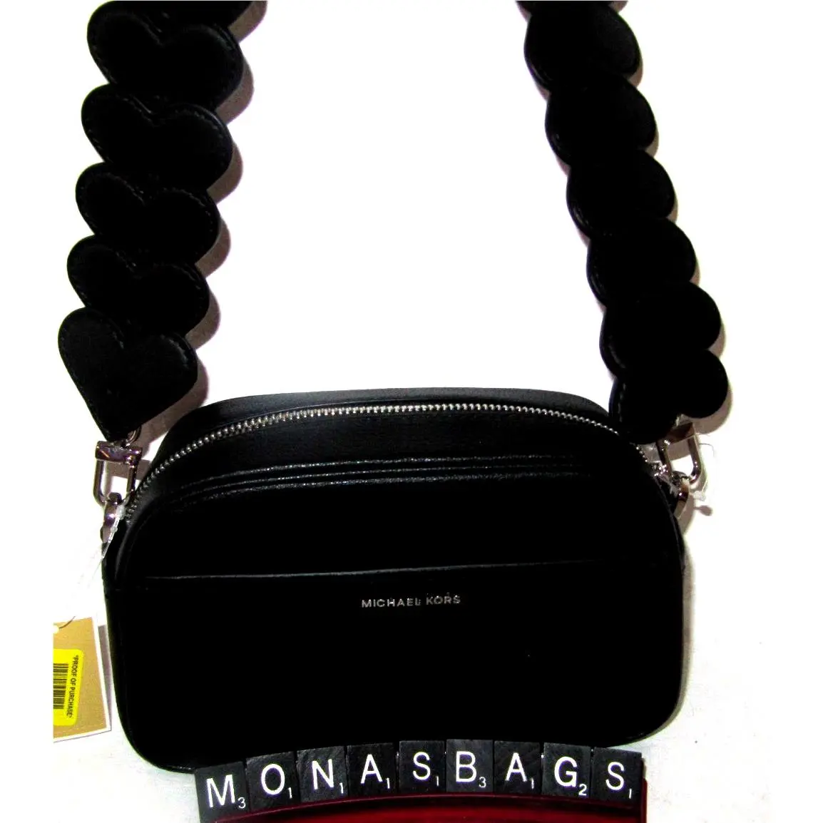 Michael Kors Jet Set Small Black Leather Hearts Camera Crossbody Bag
