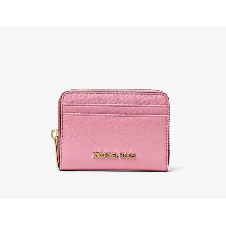 Michael Kors Jet Set Travel Medium Zip Around Card Case Wallet Carnation