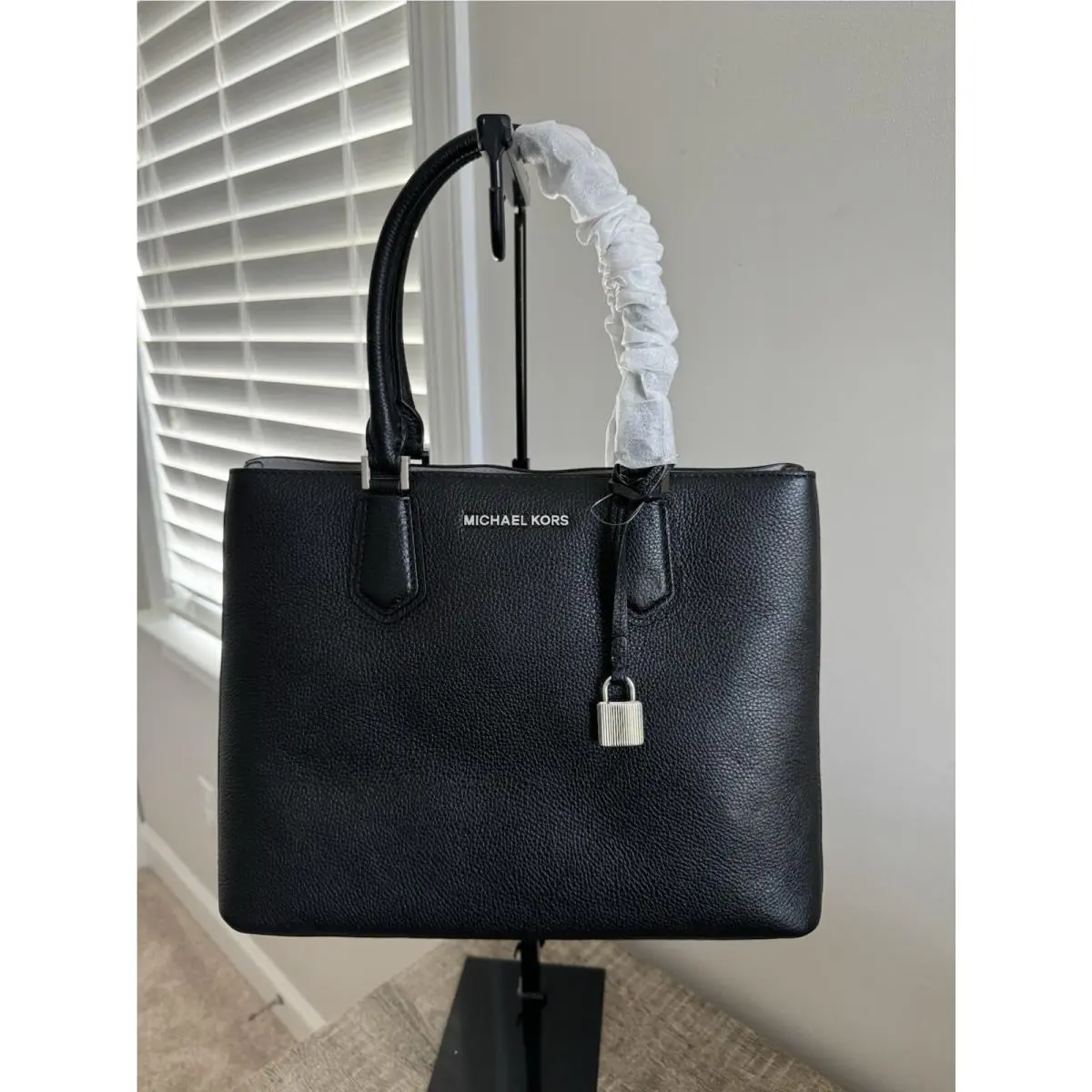 Adele Large Black Leather Satchel Bag by Michael Kors