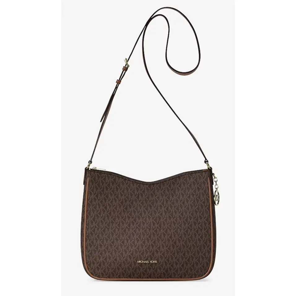 Michael Kors Nayla Medium Messenger Crossbody Bag MK Signature Brown