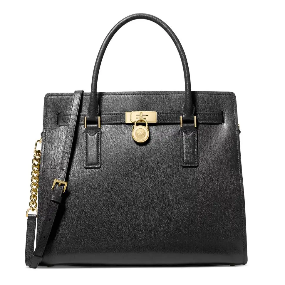 Michael Kors Hamilton Moderne Large Leather Satchel Bag Black - Exterior: Black