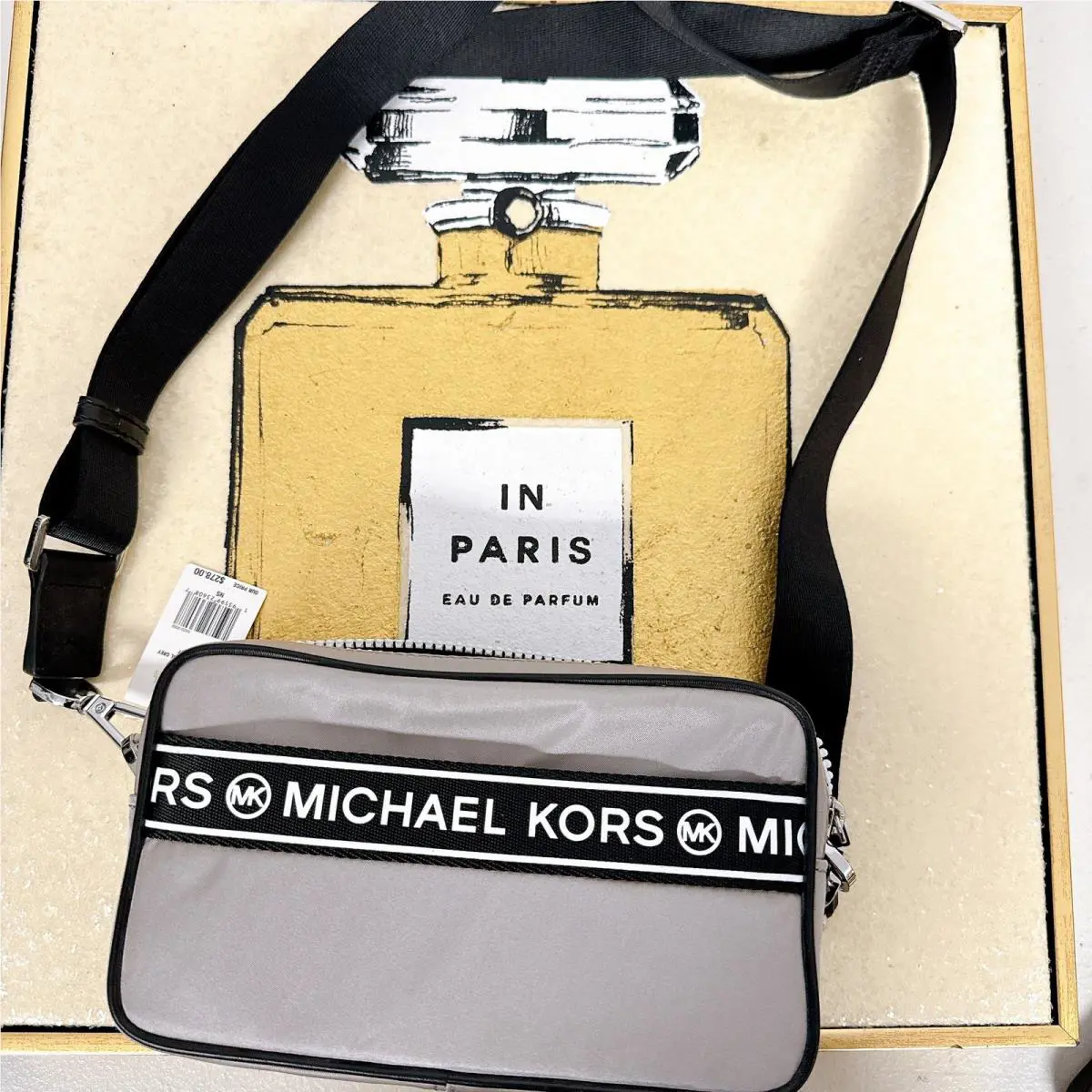 Michael Kors 35H9SY9C5C Small Camera Crossbody Shoulder Bag IN Pearl Grey