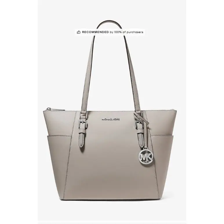 Michael Kors Charlotte Signature Leather Large Tote Handbag Pearl Grey